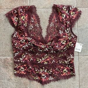 Free People Burgundy Lace Floral Bralette Top